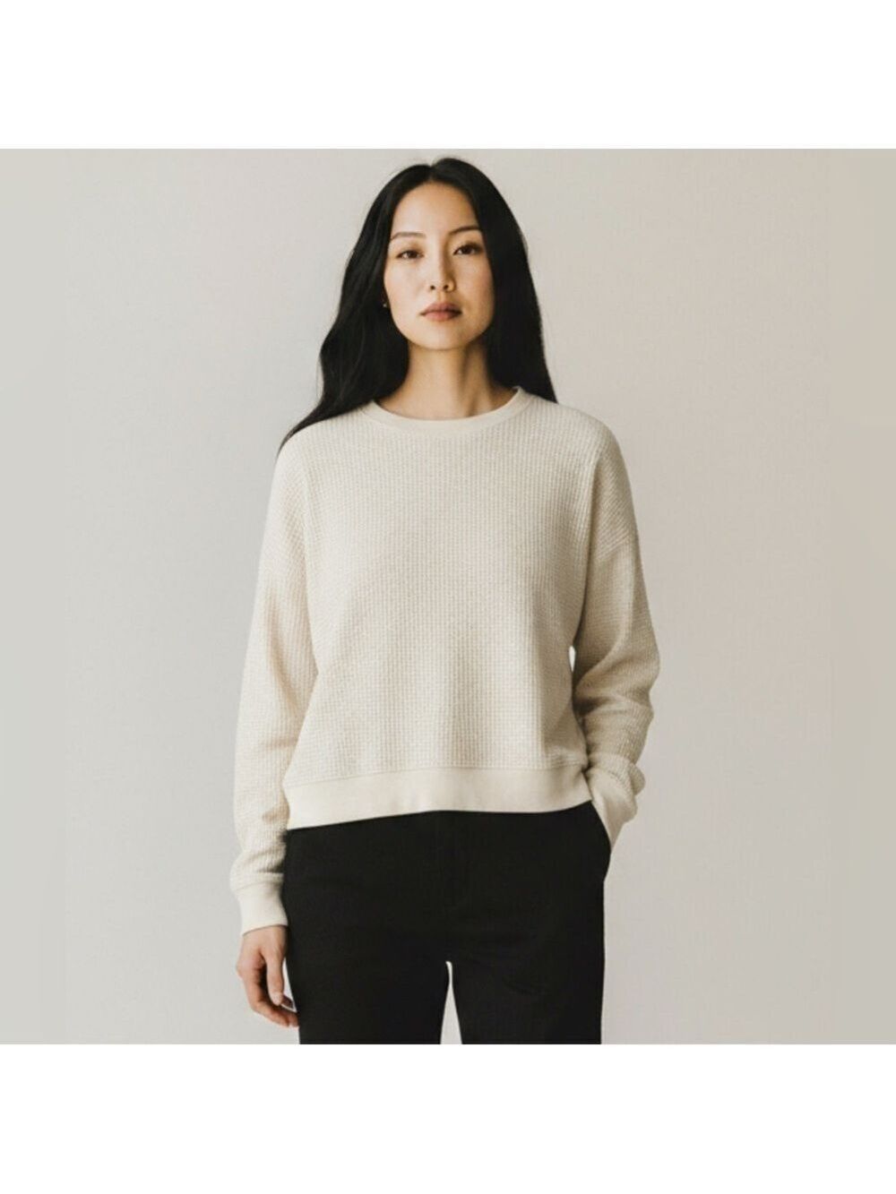 Truly Madly Deeply Cream Waffle Knit Crew Neck Long Sleeve Sweater Size L